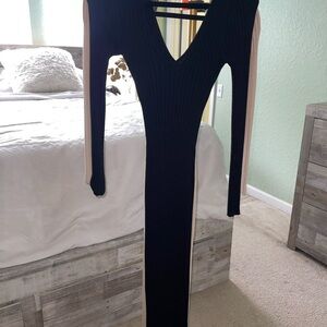 Elegant Black and Tan Knit Dress